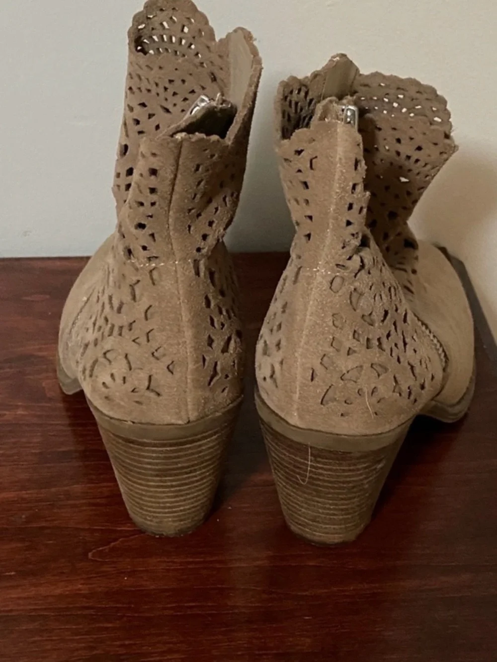 Jessica Simpson Taupe Suede Laser-Cut Ankle Booties